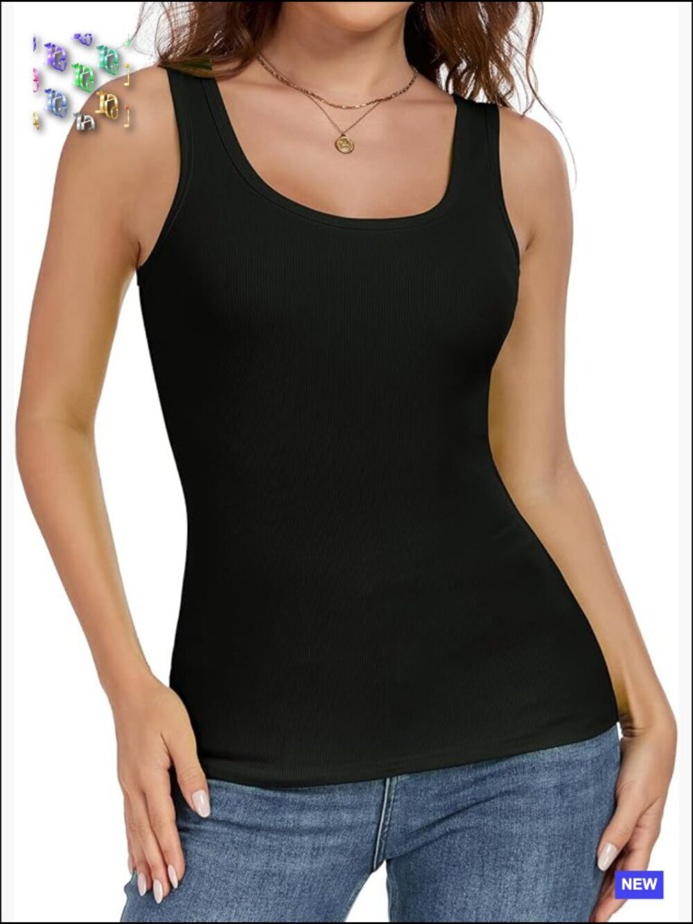Ribbed Scoop Neck Tank Top Sleeveless Fitted Stretchy Basic Cami Tee Layering